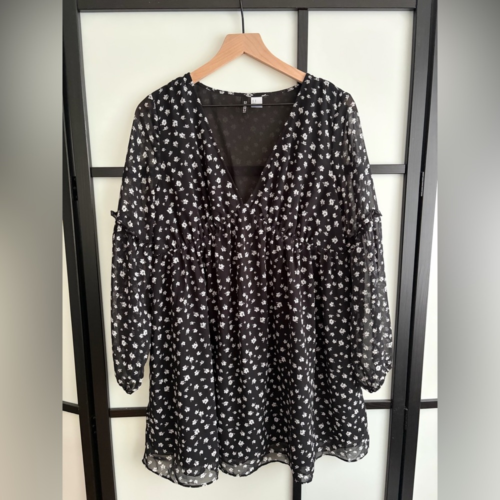H&M Black Dress with White Floral Accents